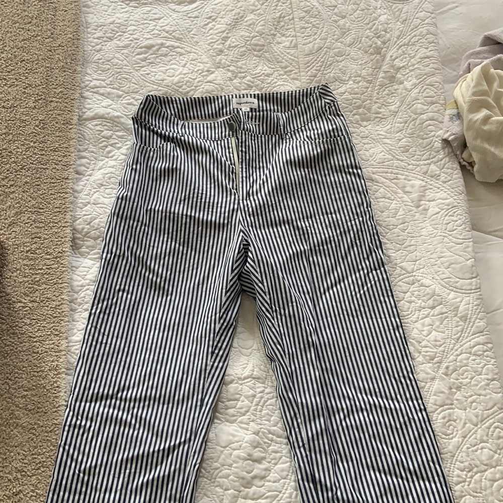 Super down navy and white striped pants
